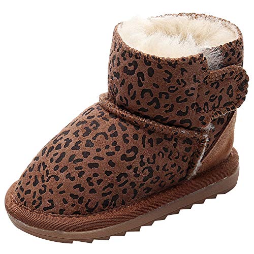amropi Girl's Boy's Sheepskin Winter Flat Shoes Warm Fleece Lined Snow Boots (Leopard,2.5 Infant)