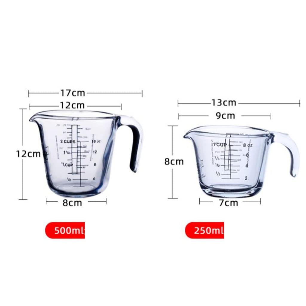 Tazas medidoras for Hornear, Cocina, Tazas for Leche, harina, Resistentes a Altas temperaturas, Tazas medidoras de Vidrio for el hogar con Escala(500ml)