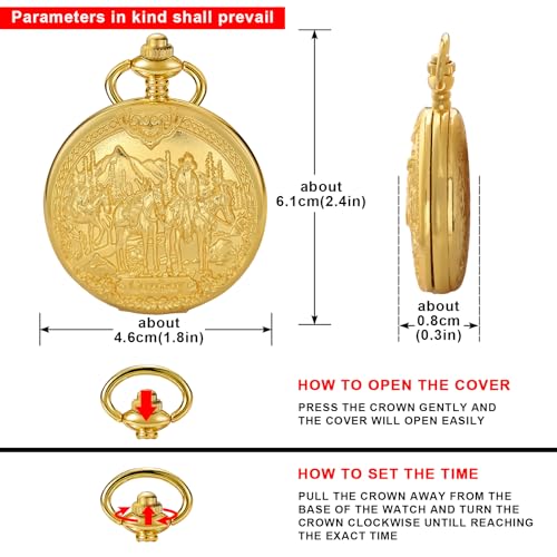 Image of Tiong Vintage Pocket Watch Engraved Cowboy Skull Wolf 3D Pattern Arabic Numerals Quartz Pocket Watch with Chain Best Gifts