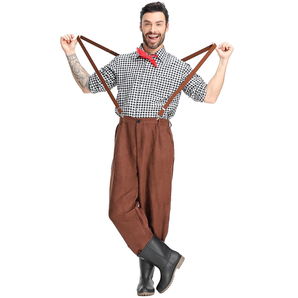 COSDREAMER Pioneer Colonial Pants - Pantaloni medievali, per Halloween, Cosplay, con Bretelle