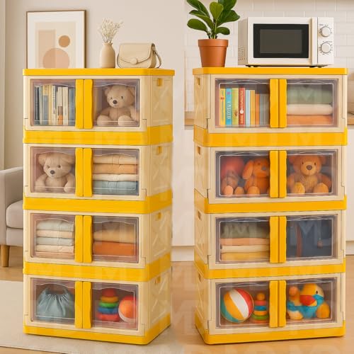 Image of MECHDEL Wardrobe Organizer for Storage /Polypropylene Foldable & Stackable Closet Basket /Cupboard Organizer for Clothes /Mounted Closet Systems (STORAGE BIN-ORANGE, 3PCS)