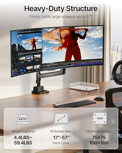 Image of monTEK Ultrawide Monitor Arm Max 57 inch,Height Adjustable 8.1 inch-25.5 inch,Black