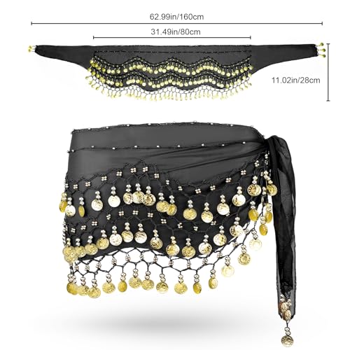 Belly Dance Hip Scarf, Women's Chiffon Belly Dancing Scarf with 128 Coins for Yoga Class2