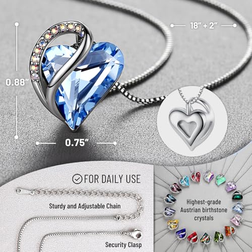 Leafael Necklaces for Women, Infinity Love Birthstone Heart Crystal Pendant, Birthday Jewelry Gifts for Her, Mom, and Wife, Silver Plated, 18 plus 2 inch Adjustable Chain3