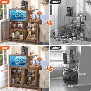 Wine Bar Cabinet with Wheels, Small Liquor Cabinet with LED Light, Home Bar Cart with Power Outlets, Coffee Bar with Wine Rack, Glasses Storage for Kitchen, Dining Room, Living Room, Vintage Wine Bar Cabinet with Wheels Small Liquor Cabinet with LED Light Home Bar Cart with Power Outlets Coffee Bar with Wine Rack Glasses Storage for Kitchen Dining Room Living Room Vintage