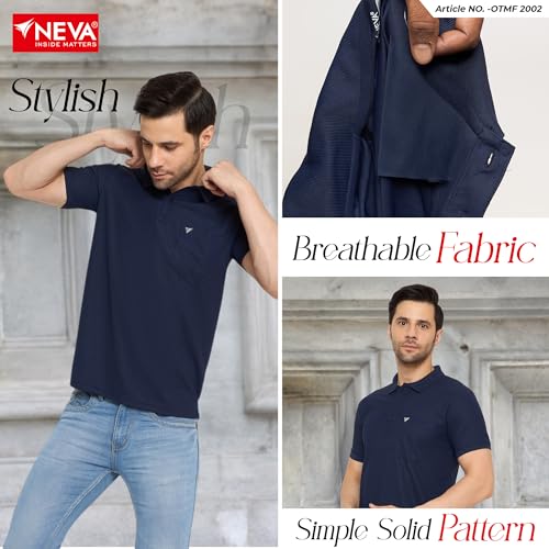 Image of NEVA Men's Regular Fit Half Sleeve Polo Neck T-Shirt with Chest Pocket
