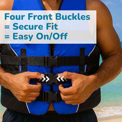 MW Watersports Adult 4-Buckle Dual-Sized Life Vest, USCG Approved Type III Life Jacket for Adults, Great for Boating, Fishing, Tubing, & Other Water Sports. (2X/3X) — view 4
