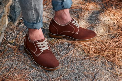 Image of CALTO Men's Invisible Height Increasing Elevator Shoes - Terracotta Brown Lace-up Premium Leather Casual Derby - 3 Inches Taller - J1313 - Size 6 D(M) US