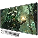 JANENFNA TCG Card Playmat 24' x 14' with Storage Bags for MTG Game Play Mats, Premium Stitched Non-Slip Rubber Tabletop Magic Play Mats Desk Duel Card Breaking Mats, Forest Sorcerer Raccoon