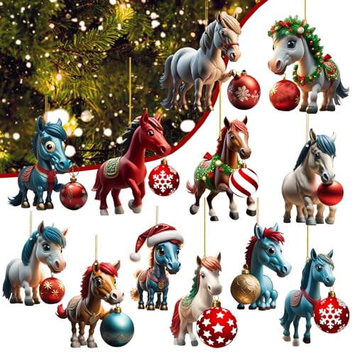 12 Stück Weihnachtsbaumschmuck, Weihnachtsbaum Pferde ANhänger,...