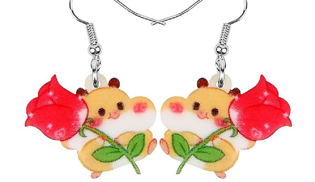 Adorable Cute Love Valentine Designs of Animals Earrings (Squirrel with Rose)