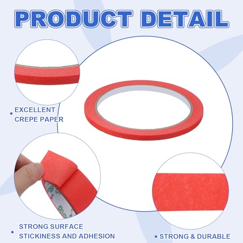 Image of MECCANIXITY Masking Tape 0.2 Inch x 21 Yard Painter's Tape Red Paint Tapes for DIY Crafts Arts Drawing Decoration Labeling Car Painting Artist Teachers, Pack of 6