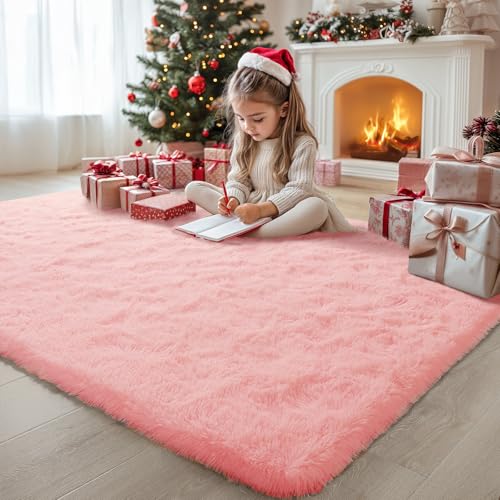 Pink Fluffy Area Rug - 3x5 Kids Rug for Bedroom, Nursery, Playroom & Dorm
