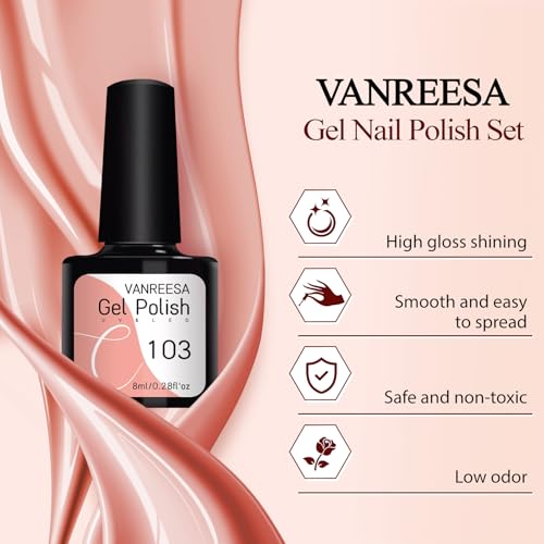 VANREESA 34 PCS Gel Nail Polish Set with Lamp Starter Kit, 18 Colours Gel Nail Kit Classic Popular Pink Red Glitter Soak Off Gels Polish Set with Manicure Tools Nails Salon Set Gifts for Women - Image 6