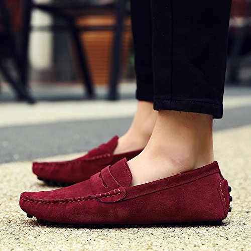 Image of ANUFER Men's Suede Leather Penny Loafers Comfort Driving Shoes Moccasin Slippers