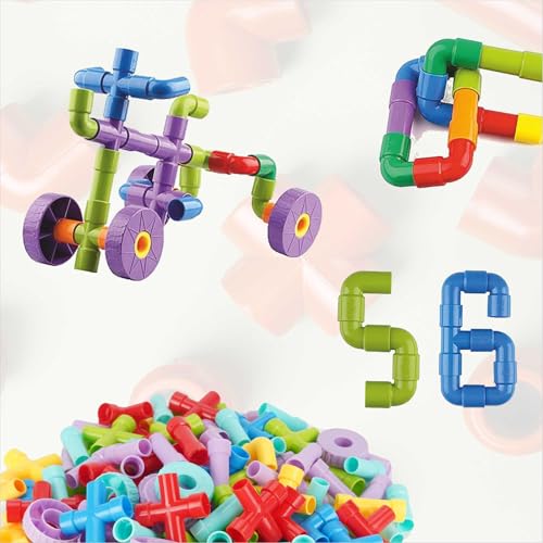 Image of ToyMagic Pipe Building Blocks - 310 Pcs, Creative Interlocking STEM Toys for Kids, Multicolor DIY Construction Set, Educational Puzzle Blocks, Enhances Fine Motor Skills, Ideal Gift for Ages 3+