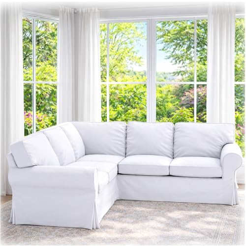 Custom Slipcover Replacement Cover Only! Cotton Ektorp 2 2 Sofa Replacement Cover is Custom Made for IKEA Ektorp Corner Or Sectional Sofa Slipcover (Pure White)