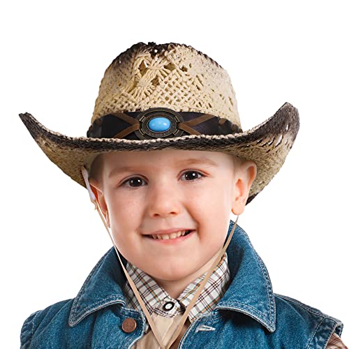 Kid's Straw Cowboy Hat w/Hat Band,Brown Butterfly Cowgirl Hat for Girls2