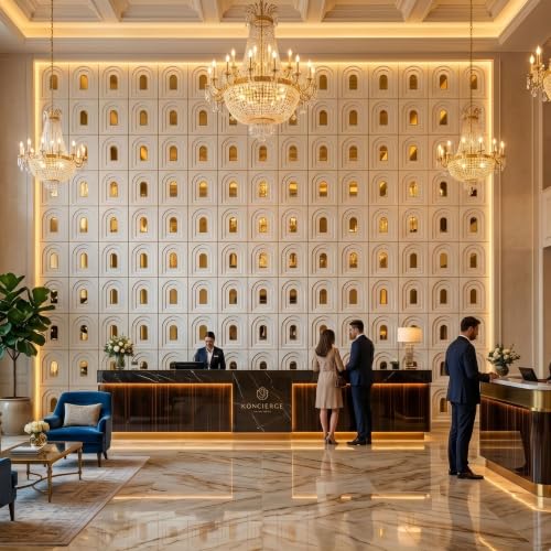 Image of Kayra Decor 3D PVC Wall Panels for Bedroom & Living Room | White Panel with Golden Mirror | Archi Design | 19.7 x 19.7 Inch | Pack of 18 | Covers 42.48 Sq Ft