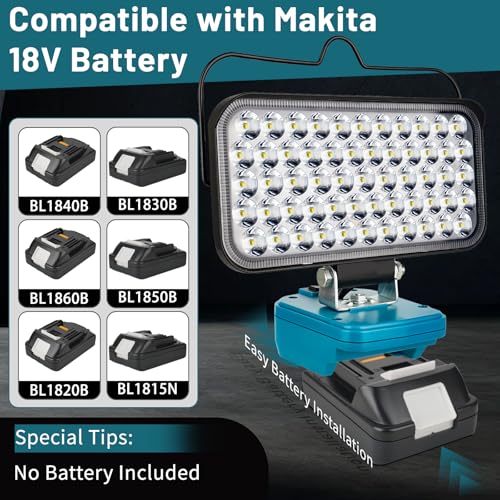 Image of Cordless LED Work Light for Makita 18v Battery, Portable Flood Lights 120W Spotlight Compact Lighting 10600LM with Type C & USB Fast Charging for Camping, Hiking, Fishing,Power Failure,Workshop