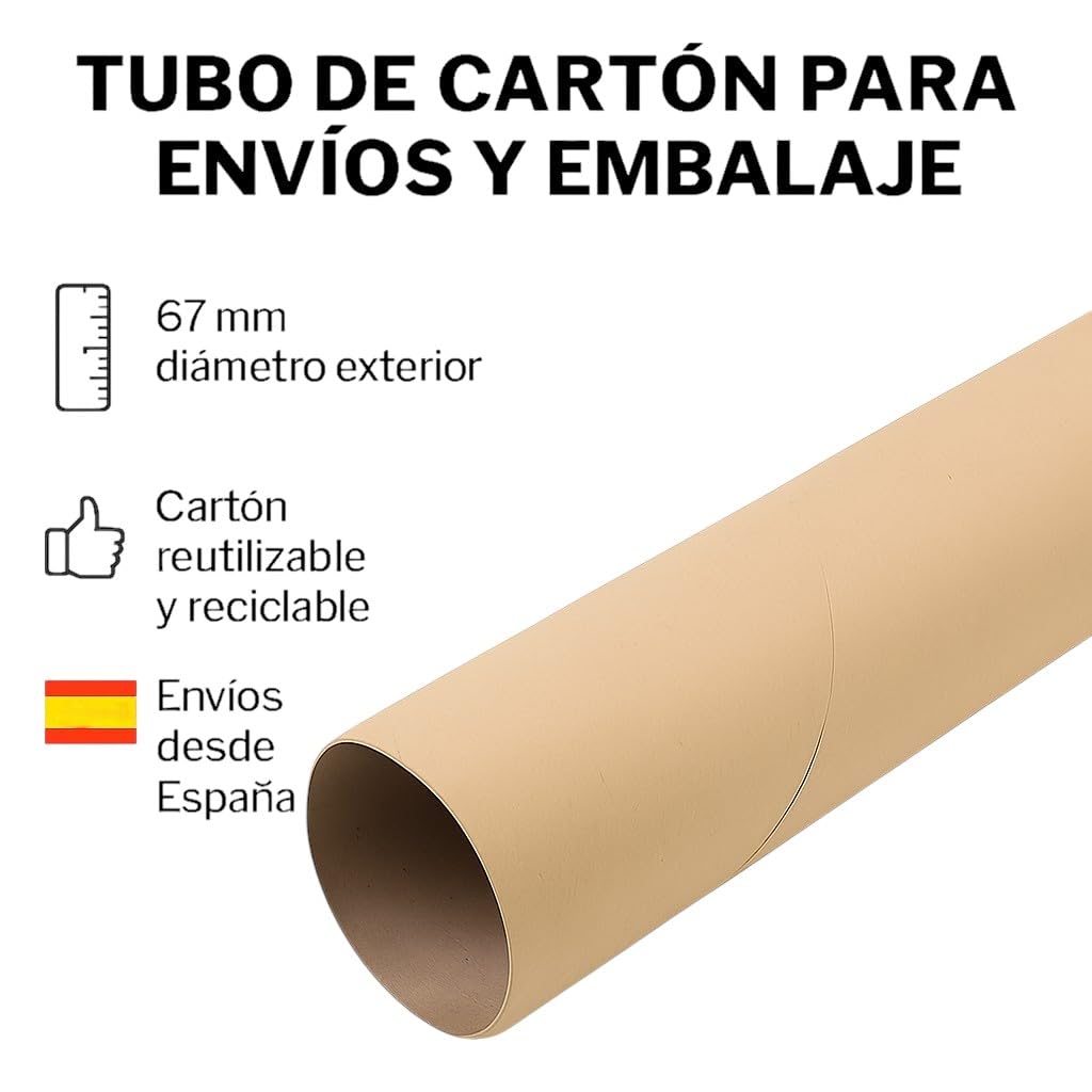 Pack Individual Tubo de Cartón para Envíos y Embalaje 67 mm Diámetro x 142 cm Largo
