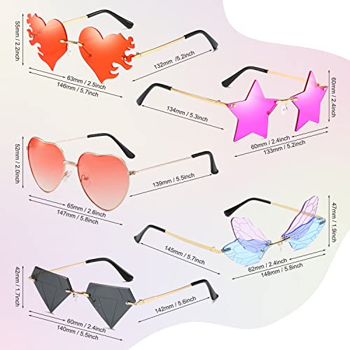 Fun Sunglasses - 9 Pcs Irregular Party Sunglasses Pack Heart Butterfly Cloud Rimless Mushroom Star Shaped Disco Party Glasses for Funny Photo Booth Props2