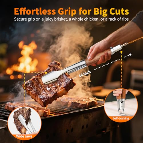 16 Inch Grilling Accessories Set, Heavy Duty Stainless Steel BBQ Accessories Tools and Grill Accessories for Outdoor Grill with Spatula, Fork, & Tongs - Grilling Gifts for Men Women Father - Image 6