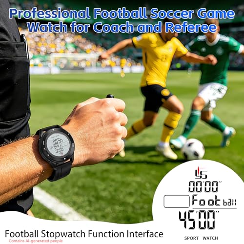 Image of Professional Soccer Referee Watch with Tournament Mode Game Timer, 100-Lap Silent Stopwatch, 3-Line Backlit Display, On /Off Switch, Countdown /Alarm /Calendar for Football Officials, Coaches