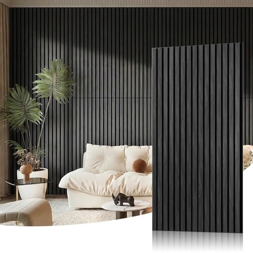 Image of Wood Slat Acoustic Wall Panels, Black, 4 Pack, 47.2 x 23.6 in