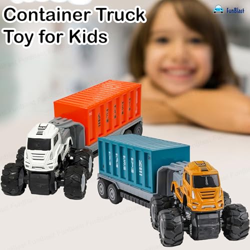 Image of FunBlast Container Truck Toy for Kids - Push & Go Friction Power Container Truck Toy for Kids, 1:43 Scale Model 4X4 Drive Die-Cast Metal Truck Toys for 3+ Year Old Boys & Girls (Style-A)