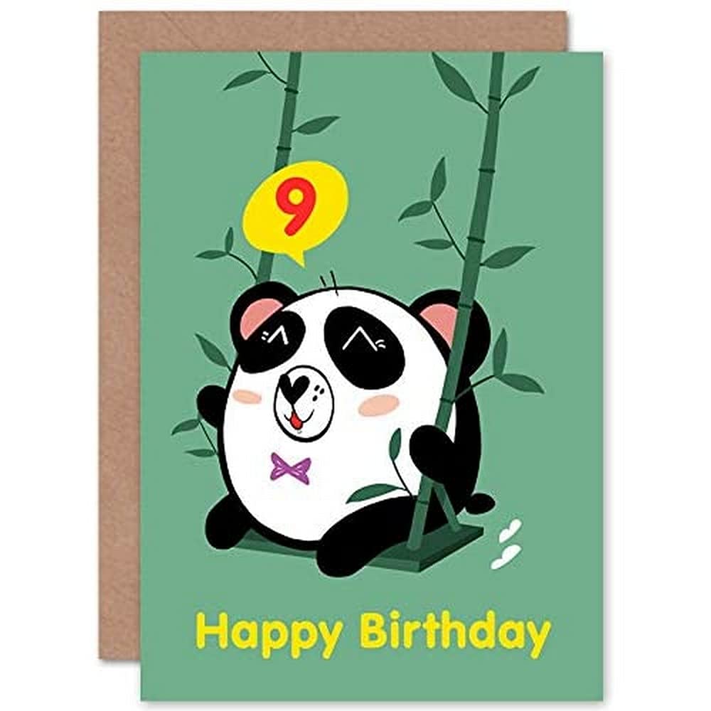 Wee Blue Coo Kawaii Panda Swing 9th Birthday Greeting Card With Envelope Blank Inside Premium Quality