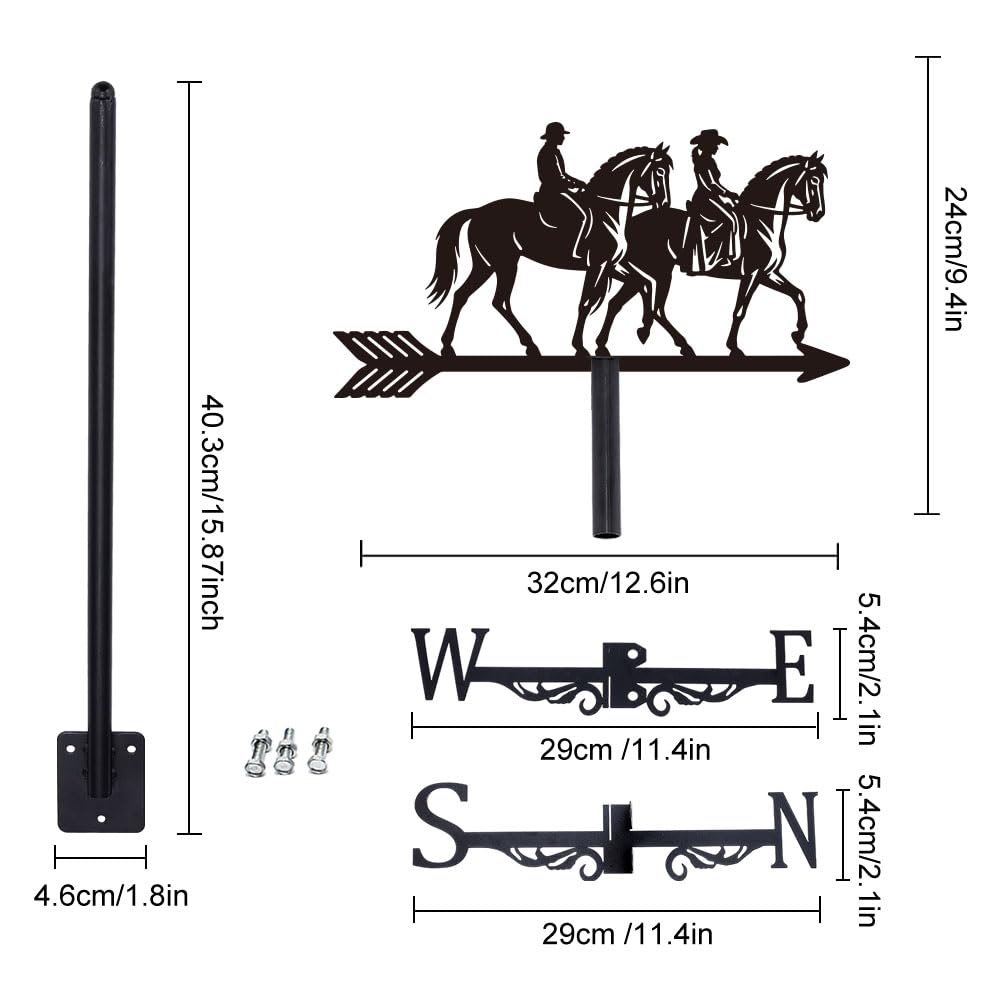 SUPERDANT 1 juego de veletas de hierro negro para jinetes de caballos de hierro, veleta de viento, indicador de viento, fácil de instalar, listo para regalo, adecuado para patio, casas y cobertizos de