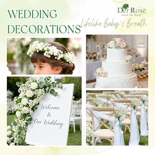 Der Rose 18Pcs Babys Breath Artificial Flowers Faux Gypsophila Stems, Real Touch Silk Fake White Babys Breath Flowers Artificial Bulk for DIY Wedding Table Centerpieces Home Party  image 3