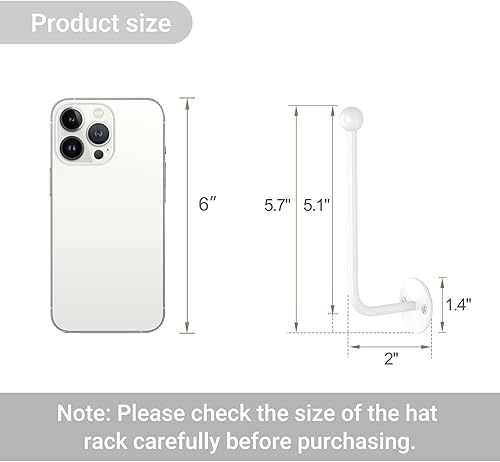Miniatura 4 de Dahey Organizador de sombreros para gorras de béisbol, 2 piezas, soporte de pared para sombreros de 5 pulgadas, ahorro de espacio, en forma de L,