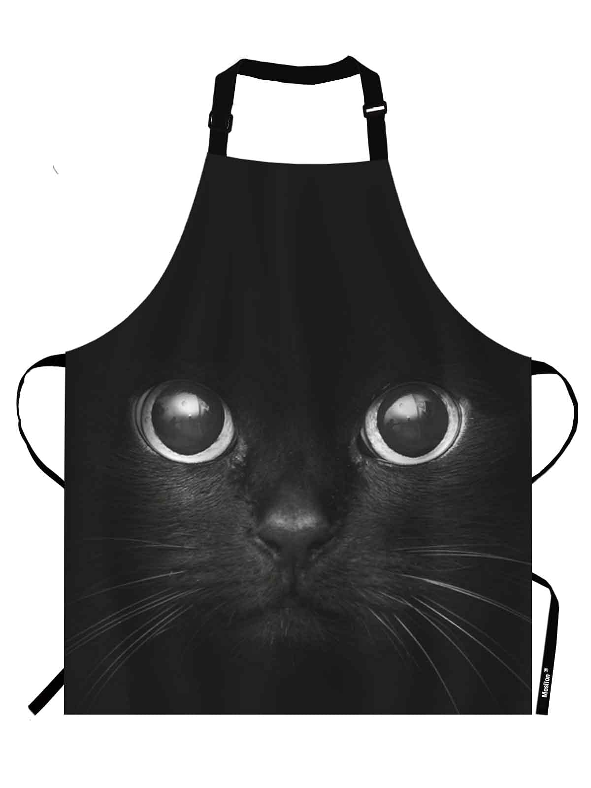 Moslion Black Cat Apron,Cool Cat Head with Bright Eye Black Apron,Adjustable Neck Bib for Men Women,Suitable for Kitchen Cooking Waitress Chef