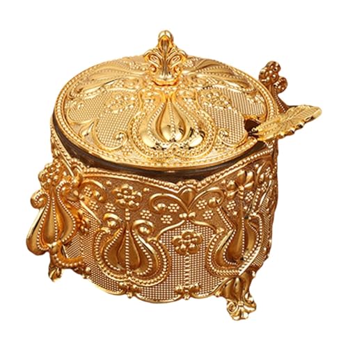 YWJLQH Tarro de azúcar con tapa, cuchara y recipiente para condimentos, Oro, tal como se describe