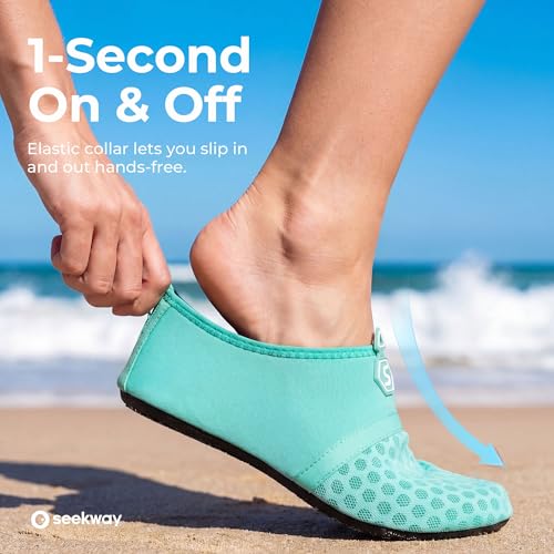 Image of SEEKWAY Water Shoes Quick-Dry Aqua Socks Barefoot Slip-on for Beach Pool Swim River Yoga Lake Surf Women Men Black SK001