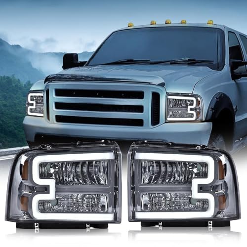 Image of G-PLUS LED DRL Headlights, Compatible with Ford F250 F350 F450 F550 Super Duty 2005-2007 Bumper Headlamps, Smoky Lens Chrome Housing Amber Reflector 6C3Z13008DB FO2502217
