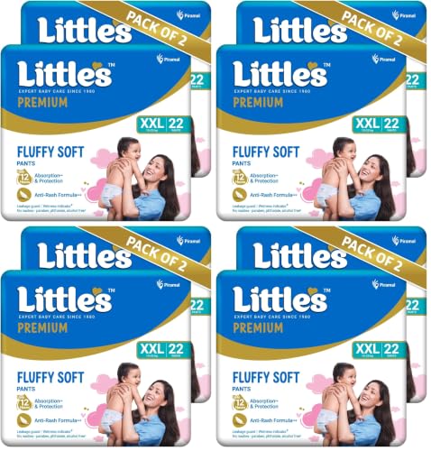 Image of Little's Premium Baby Diapers XXL Size | Pants Style | 15-25 kg | 44 Count | FluffySoft Baby Diaper with Leakage Guard, Wetness Indicator & 12 Hours Absorption | (22 Count, Pack of 8)
