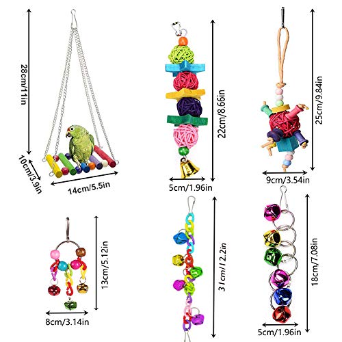 ESRISE 8 Pcs Parakeet Cockatiel Bird Toys, Hanging Bell Pet Bird Cage Hammock Swing Toy Wooden Perch Chewing Toy for… - Image 5