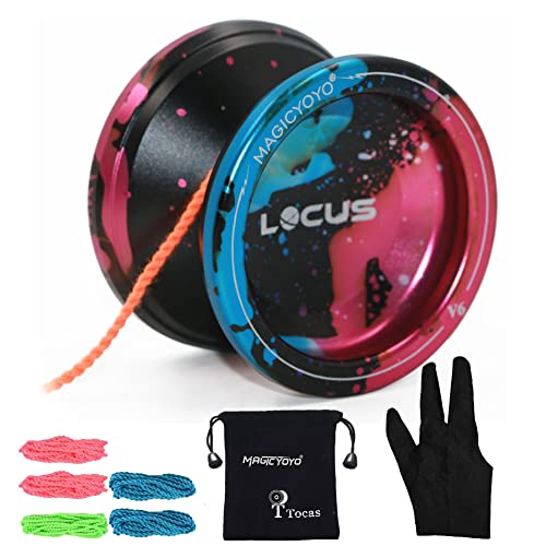 MAGICYOYO V6 Locus Yoyos Pro Responsive Yoyo for Kids to Adults | Beginner Yo-yo Toy Advanced Cool Tricks Yo-Yos | Metal Yo Yo Ball with 5 Yo Yos Strings + Glove+ Bag+ User Manual | Blue&Pink&Black