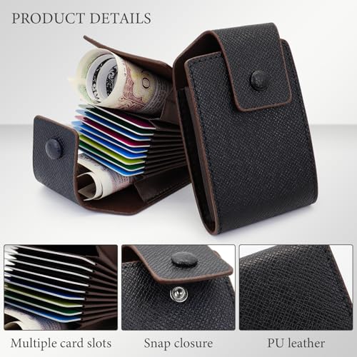 Card Holder Wallet for Men with 9 Accordion Style Card Slot and 2 Compartments, PU Leather Men's Wallet Classic Credit Card Case for Men with Snap-Fastener (Black)3