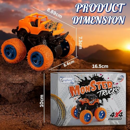 Image of 4WD Friction Powered Monster Truck Toy Push & Go Off-Road Car for Kids Amazing 360 Stunts All-Terrain Grip Vibrant Colors for Boys Girls Birthday Christmas Fun Play (Color May Vary)