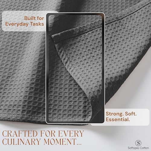Image of Gray Kitchen Towels - Waffle Weave, 100% Cotton, Soft & Absorbent, Fast Dry, Durable, 16x26 Inches, Perfect for Dish Drying, Bar, Cleaning, and Everyday Use, Set of 12, Grey