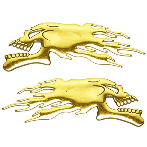 GoodsLand 【 2枚 セット 】 汎用 3D ステッカー ドクロ スカル 骸骨 バイク タンク 立体 デカール シール 車 車用 かっこいい おしゃれ メッキ加工 GD-STDKR-GD