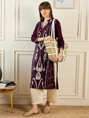Image of INDO ERA Women's Viscose Rayon Straight Fit Printed Straight Kurta (SHTUR6559)