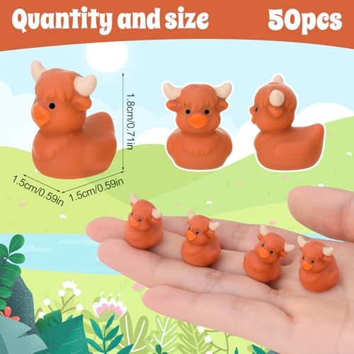 Image of 50 Pcs Highland Cow Ducks Toy Figures, Mini Cow Resin Ducks Bulk, Tiny Cows Figurine Dress up Duck Toy for Party Favors (Highland Cow)