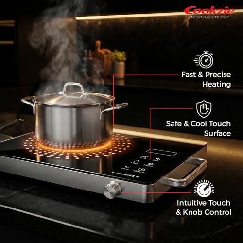 Image of 2200-Watt Inferno Infrared Cooktop Glossy With Grill | Digital Display, Touch Control, 4 Preset Functions, Portable Electric Induction for All Utensils | 1 Year Warranty, Black