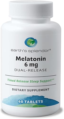 Miniatura 1 de Earth's Splendor Tabletas de melatonina de 6 mg de bicapa, suplemento de ayuda para dormir, 60 unidades - suministro para 2 meses