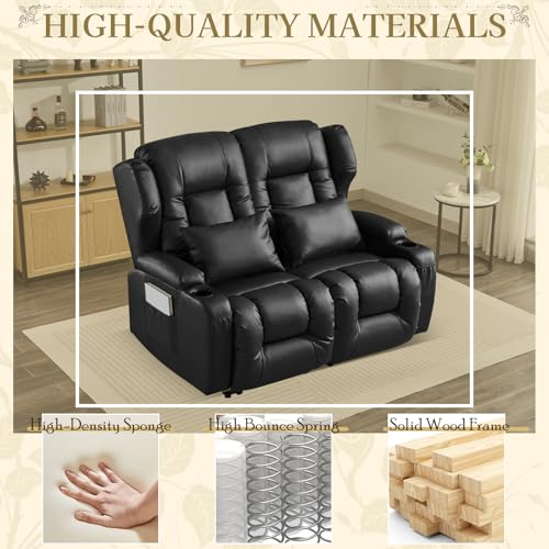 Image of SAMERY 54.3 inch Loveseat Recliner Sofa | Double Recliner Sofa | Wall Hugger Loveseat Reclining RV Theater Seats | RV Couch Home Theater Seating Furniture with Cup Holders, Pockets (Faux Leather Black)